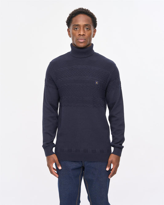 V57GM20 Mens Emilio Long Sleeve Roll Neck Knit Gabicci Vintage - NAVY