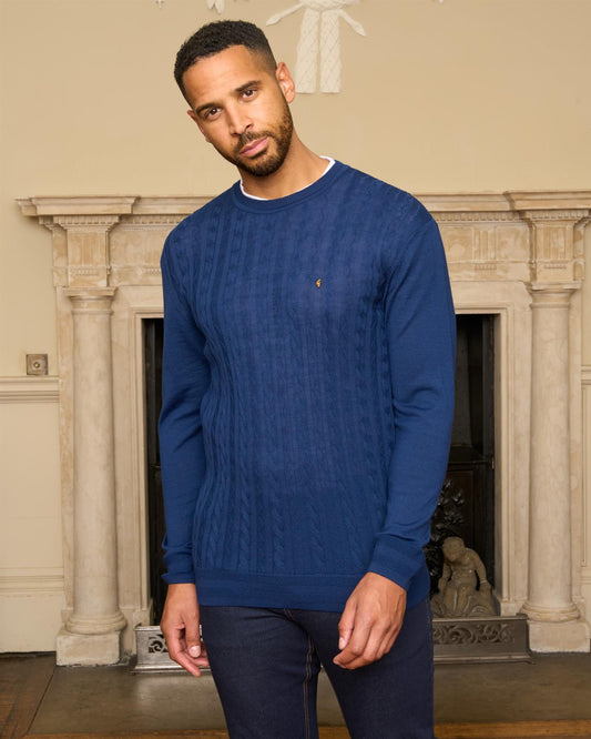 G57K22 Mens Plain Merino Knit Crew Neck Sweater Gabicci Heritage - NAVY