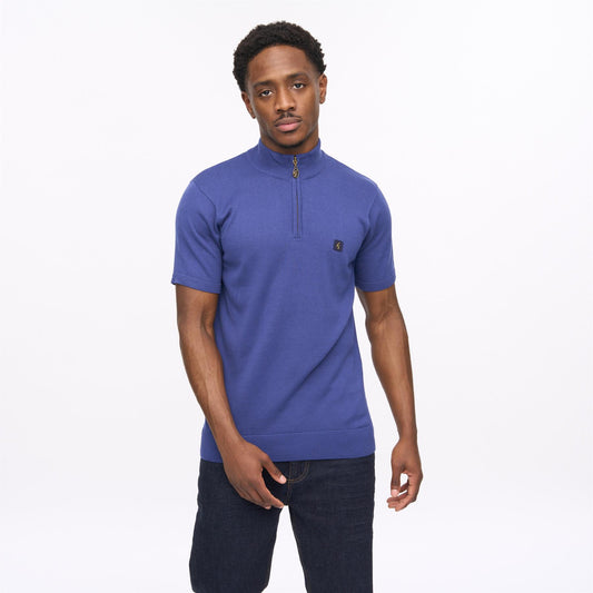 V56GK18 Mens Lasso Short Sleeve Plain Knit Quarter Zip Gabicci Vintage - DELFT