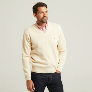 G52K01 Mens Long Sleeve Knitted Vee Neck Sweater Gabicci Classic - IVORY