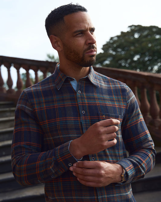 G57W01 Mens Check Shirt Gabicci Heritage - NAVY