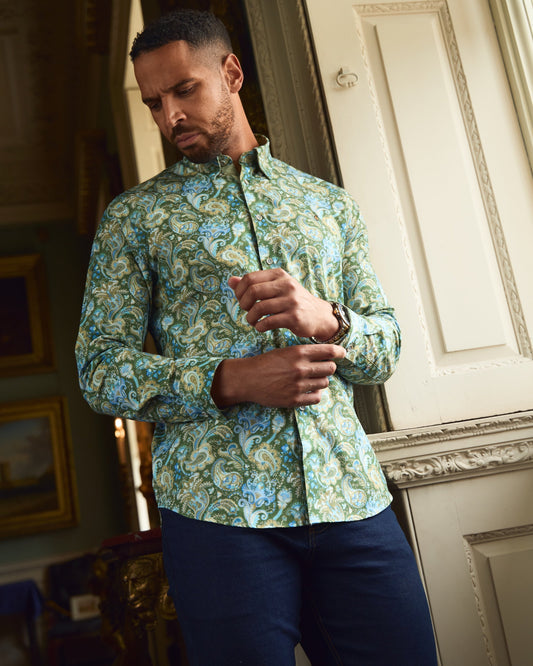G57W11 Mens Print Shirt Gabicci Heritage - KHAKI