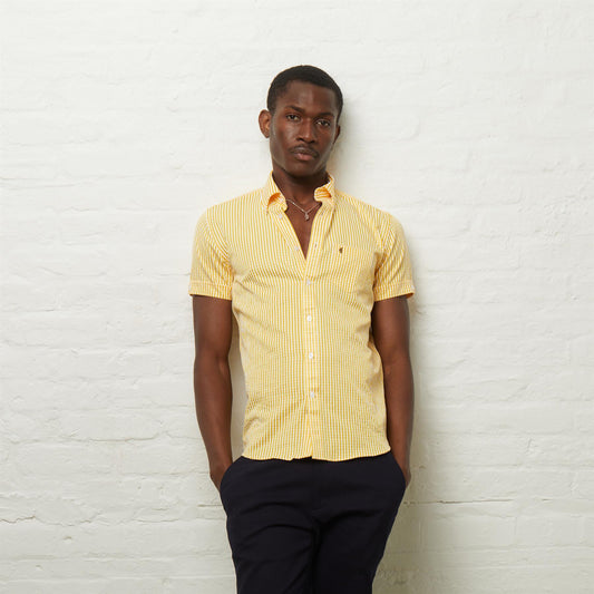 V54GW02 Mens Fraser Short Sleeve Gingham Shirt Gabicci Vintage - PINEAPPLE