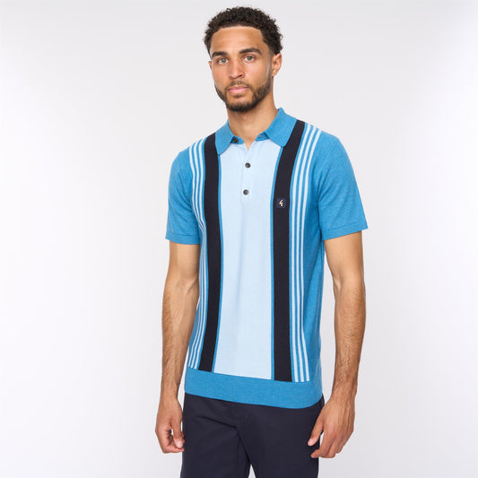 V54GM00 Mens Searle Short Sleeve Stripe Knitted Polo Gabicci Vintage - AQUA
