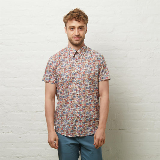 V54GW04 Mens Harvey Short Sleeve Pattern Shirt Gabicci Vintage - AQUA