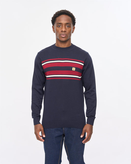 V57GM19 Mens Liam Long Sleeve Knit Crew Gabicci Vintage - NAVY
