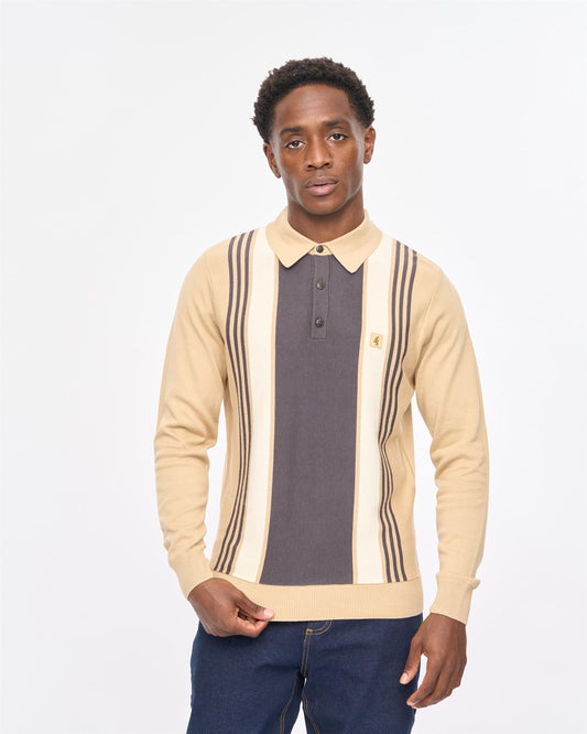 V57GM00 Mens Searle Long Sleeve Knit Polo Gabicci Vintage - CARAMEL