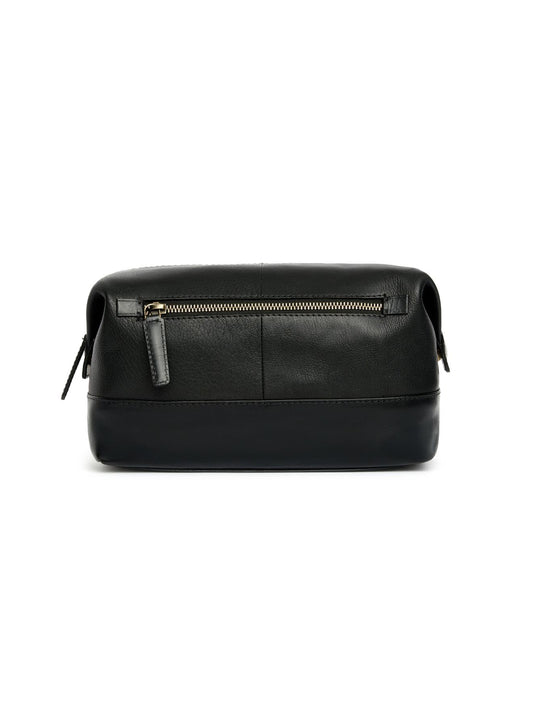 AGABB02 Leather Milo Wash Bag BLACK