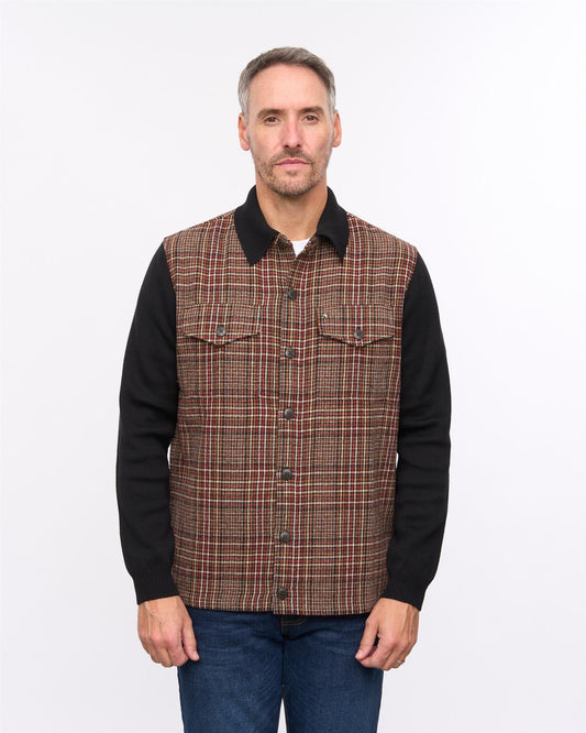 G57M17 Mens Workwear Check Shirt Gabicci Heritage with Knit Sleeves - BLACK