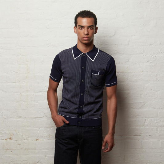 V56GM24 Mens Di Lello Archive Short Sleeve Viscose Knit Gabicci Vintage - NAVY