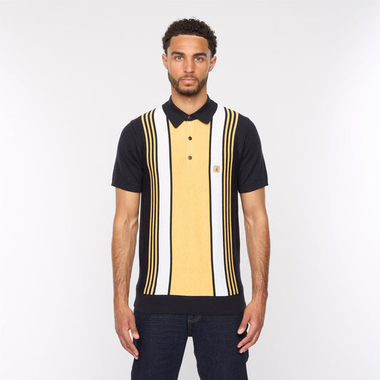 V54GM00 Mens Searle Short Sleeve Stripe Knitted Polo Gabicci Vintage - NAVY