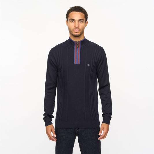 V55GM12 Mens Romley Long Sleeve Knitted Qtr Zip Sweater Gabicci Vintage - NAVY