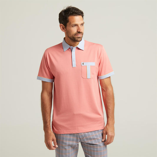G52X10 Mens Short Sleeve Plated Jersey Polo Shirt Gabicci Classic - CORAL