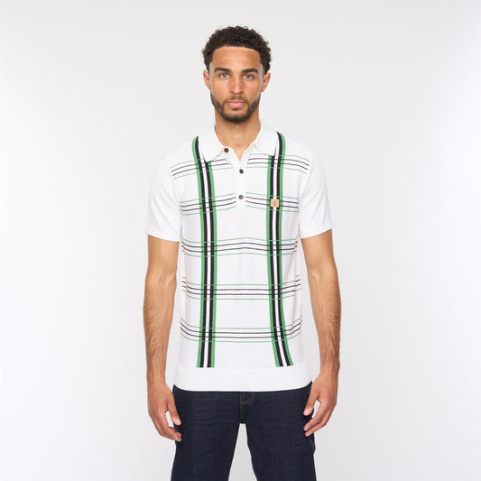V54GM01 Mens Searle Short Sleeve Pattern Knitted Polo Gabicci Vintage - WHITE