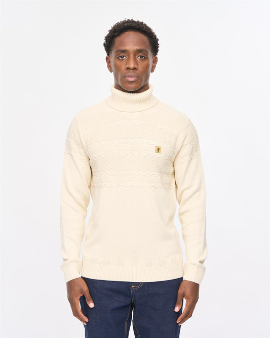 V57GM20 Mens Emilio Long Sleeve Roll Neck Knit Gabicci Vintage - CREAM