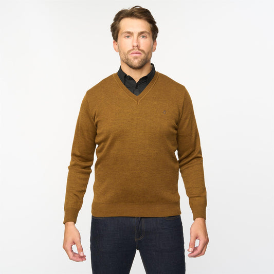 G55K01 Plain Vee Neck Sweater Gabicci Classic NUTMEG