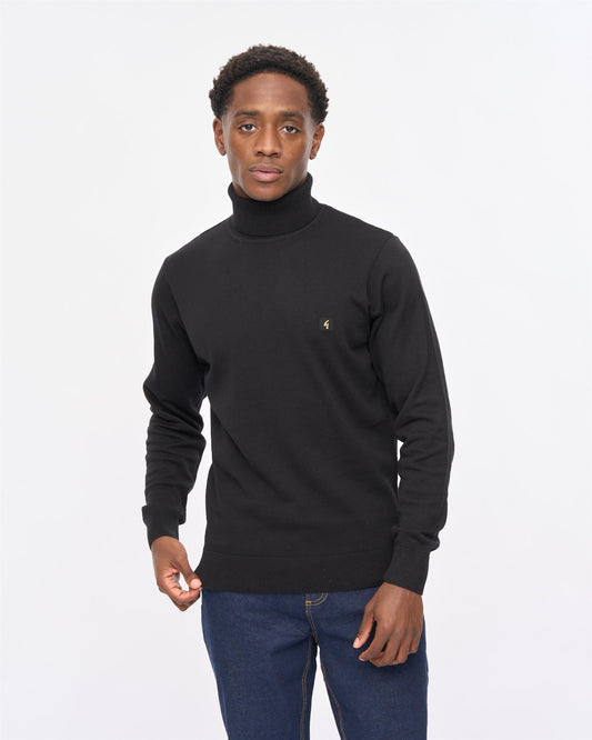 V57GK09 Mens Ricardo Long Sleeve Plain Knit Roll Neck Gabicci Vintage - BLACK