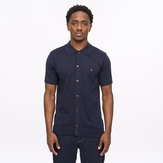V56GK17 Mens Guiness Short Sleeve Plain Knit Button Thru Gabicci Vintage - NAVY