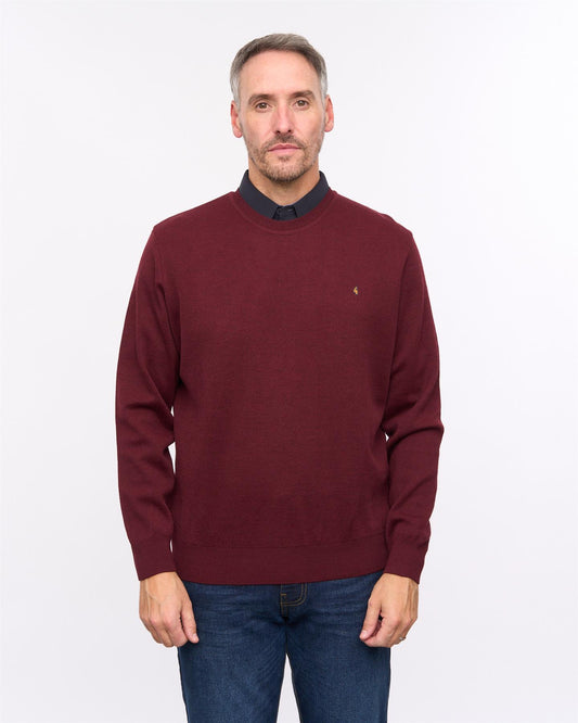 G57K04 Mens Plain Knit Crew Neck Sweater Gabicci Heritage - CLARET
