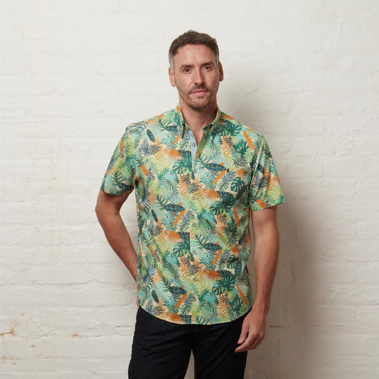 G56W12 Mens Button Under Short Sleeve Print Shirt Gabicci Classic - LEMON