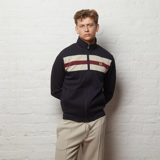 V56GD01 Mens Escher Stripe Sweat Track Top Gabicci Vintage - NAVY