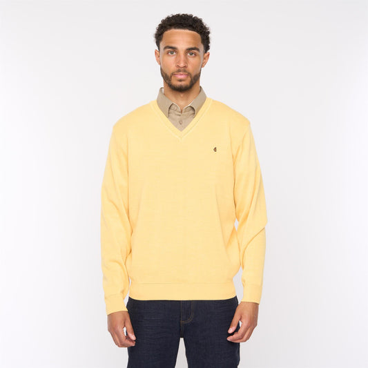 G54K01 Mens Plain Vee Kneck Knit Gabicci Classic - PINEAPPLE