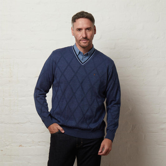 G56M04 Mens Pattern Front Knit V-Neck Gabicci Classic - DELFT