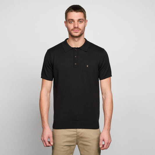 V00GK04 Mens Jackson Three Button Knitted Polo Gabicci Vintage - BLACK