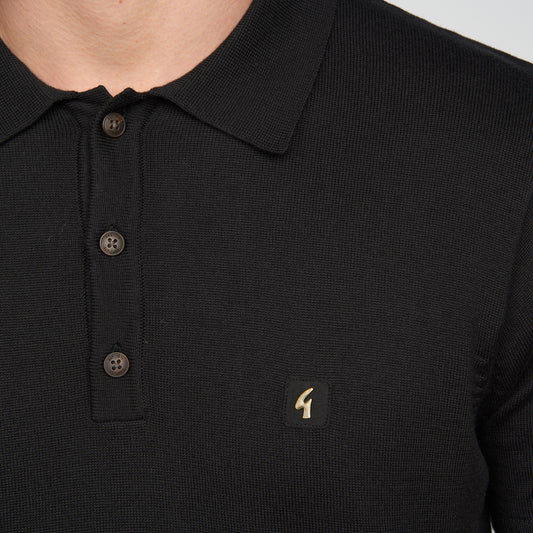 V00GK04 Mens Jackson Three Button Knitted Polo Gabicci Vintage - BLACK