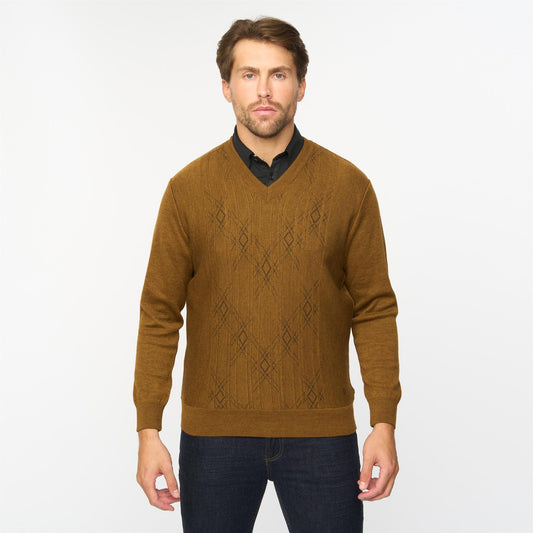G55M07 Fancy Vee Neck Sweater Gabicci Classic NUTMEG