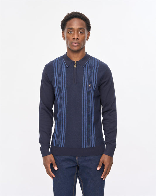 V57GM04 Mens Hambro Long Sleeve Knit Polo Gabicci Vintage - NAVY