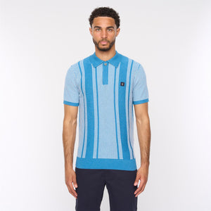 V54GM04 Mens Dante Short Sleeve Pattern Knitted Polo Gabicci Vintage - AQUA