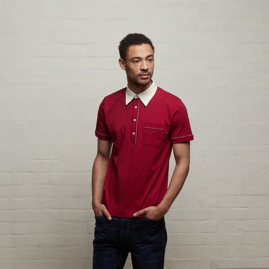 V53GX07 Mens Patrick Archive Collection Jersey Polo Shirt Gabicci Vintage - CHERRY