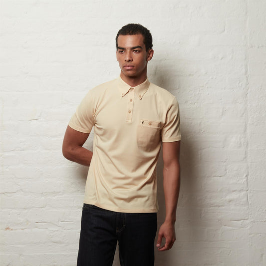 V56GX18 Mens Ladro Short Sleeve Pocket Jersey Polo Gabicci Vintage - LEMON