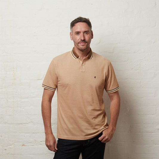 G56X01 Mens Short Sleeve Oxford Collar Jersey Polo Gabicci Classic - SANDSTONE