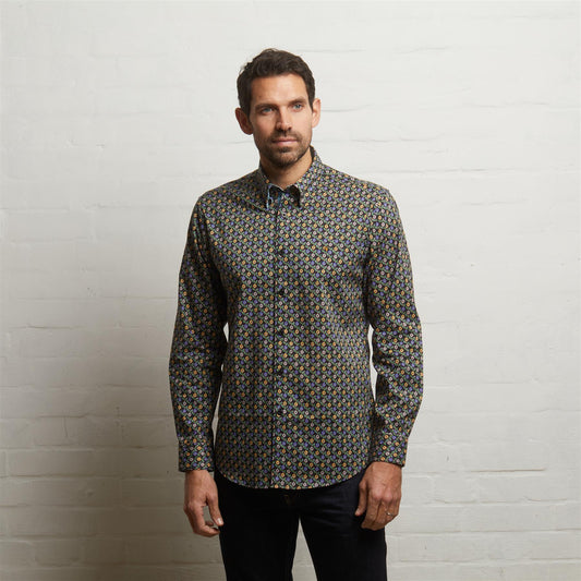 G55W05 Long Sleeve Printed Woven Shirt Gabicci Classic BLACK