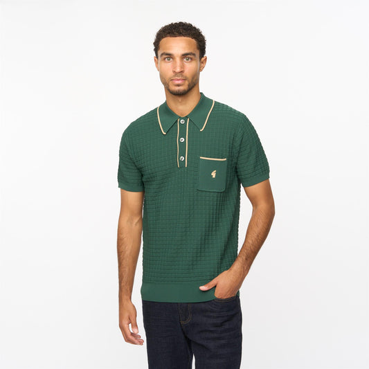 V55GM28 Mens Roy Short Sleeve Archive Knitted Three Button Polo Gabicci Vintage - IVY