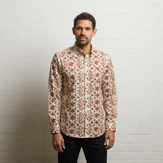 G55W06 Long Sleeve Printed Woven Shirt Gabicci Classic NUTMEG