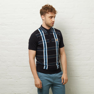 V54GM01 Mens Searle Short Sleeve Pattern Knitted Polo Gabicci Vintage - NAVY