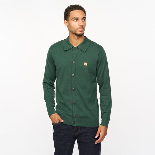 V55GK16 Mens Azima Long Sleeve Plain Knitted Button-Thru Polo Gabicci Vintage - IVY