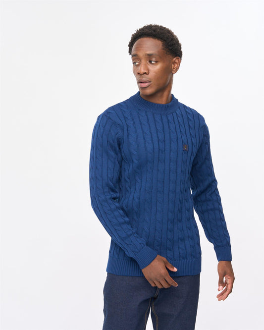 V57GM21 Mens Temor Long Sleeve Cable Knit Gabicci Vintage - NAVY