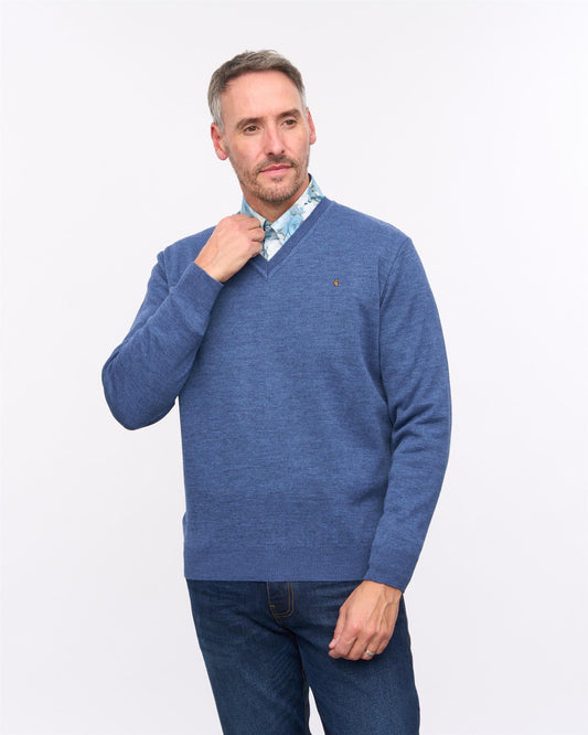 G57K01 Mens Plain Knit V Neck Sweater Gabicci Heritage - AIRFORCE