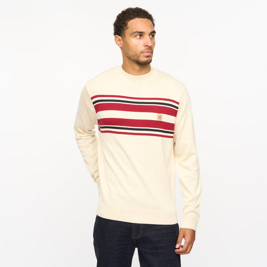 V55GM19 Mens Liam Long Sleeve Knitted Crew Neck Sweater Gabicci Vintage - CREAM