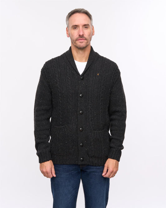 G57M20 Mens Chunky Cable Knit Button Thru Cardigan Gabicci Heritage - ANTHRACITE