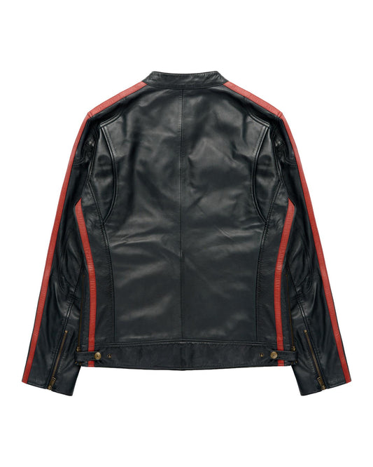 AGABJ07 Leather Moto Jacket NAVY