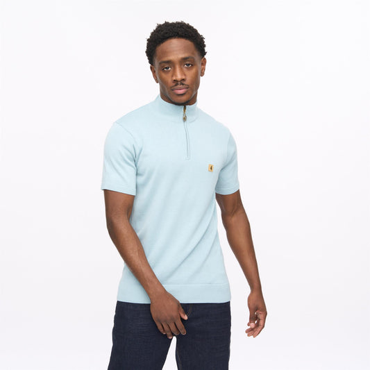 V56GK18 Mens Lasso Short Sleeve Plain Knit Quarter Zip Gabicci Vintage - MINT
