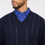 G54M01 Mens Plain Vee Kneck Pattern Front Knit Gabicci Classic - NAVY