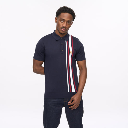 V56GM03 Mens Soda Short Sleeve Side Stripe Knit Polo Gabicci Vintage - NAVY