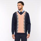 G54M02 Mens Plain Vee Kneck Pattern Front Knit Gabicci Classic - NAVY