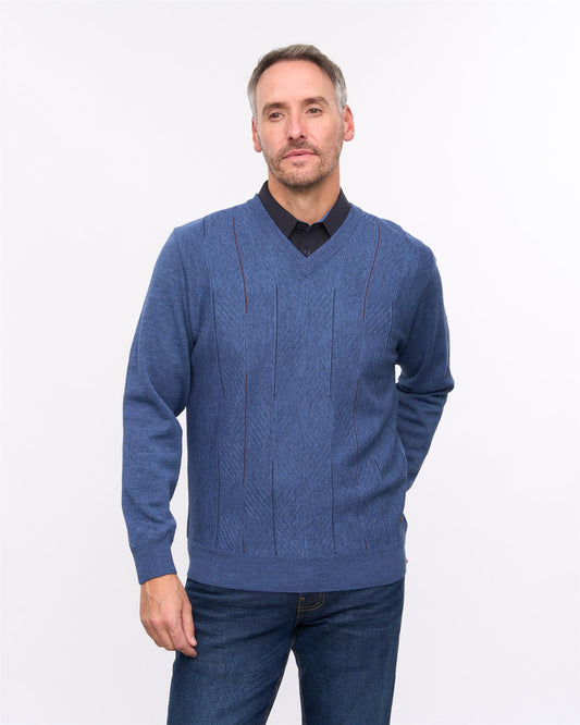 G57M01 Mens Pattern Front Knit V Neck Sweater Gabicci Heritage - AIRFORCE